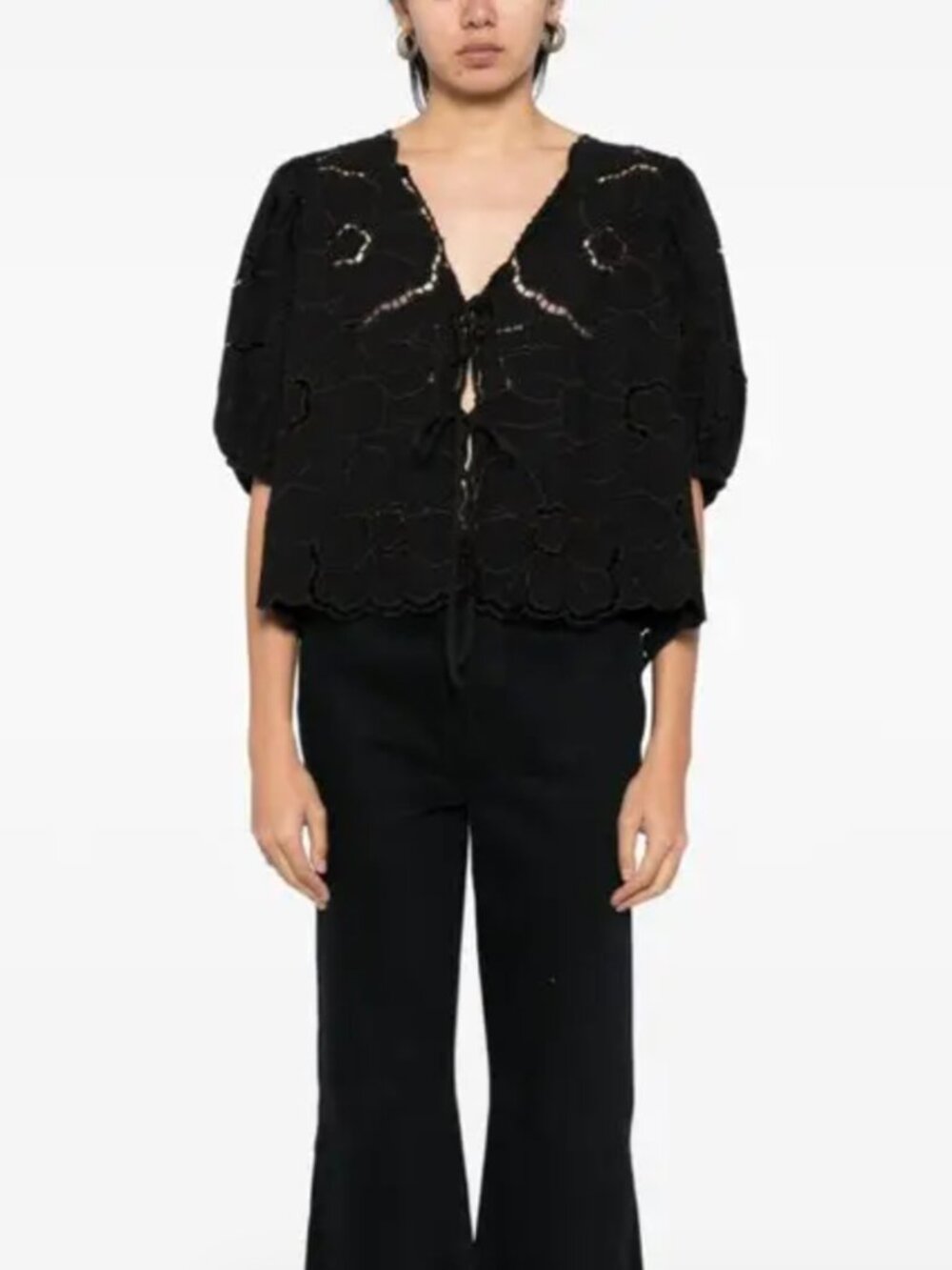 Free People  Floral Embroidery Short-sleeve Blouse-Size M